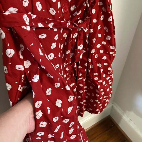 Ellos Fit & Flare 1X Button-down Shirt Dress Cap Sleeve Red and White - POCKETS! - Picture 3 of 11